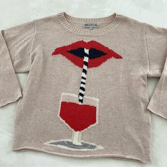 REVOLVE Wildfox Suck It Up Lips Light Pink Oversized Sweater Size XS - Picture 5 of 12